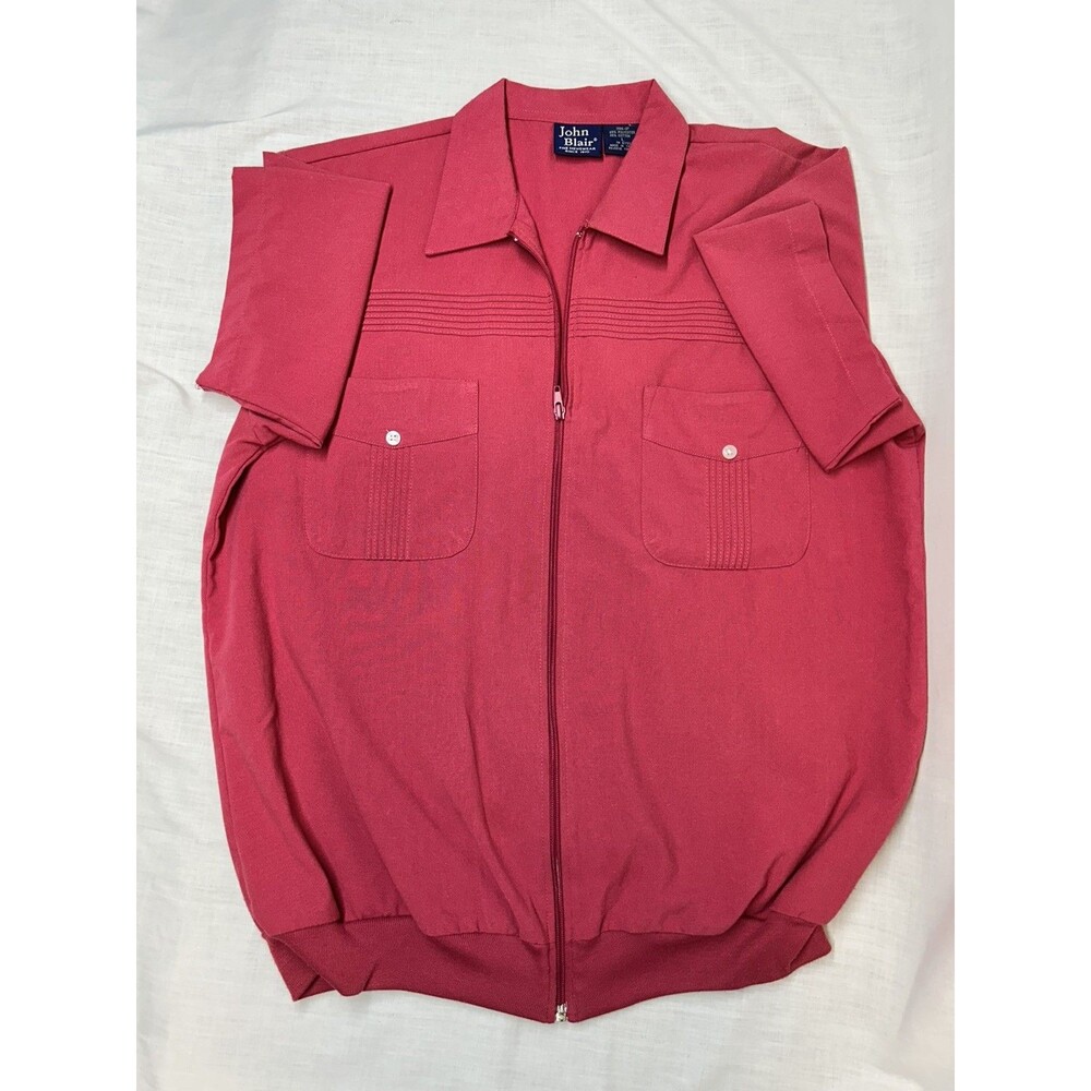 VTG 80s John Blair Full Zip Shirt Jacket Mens L Light Red Leisure Shacket